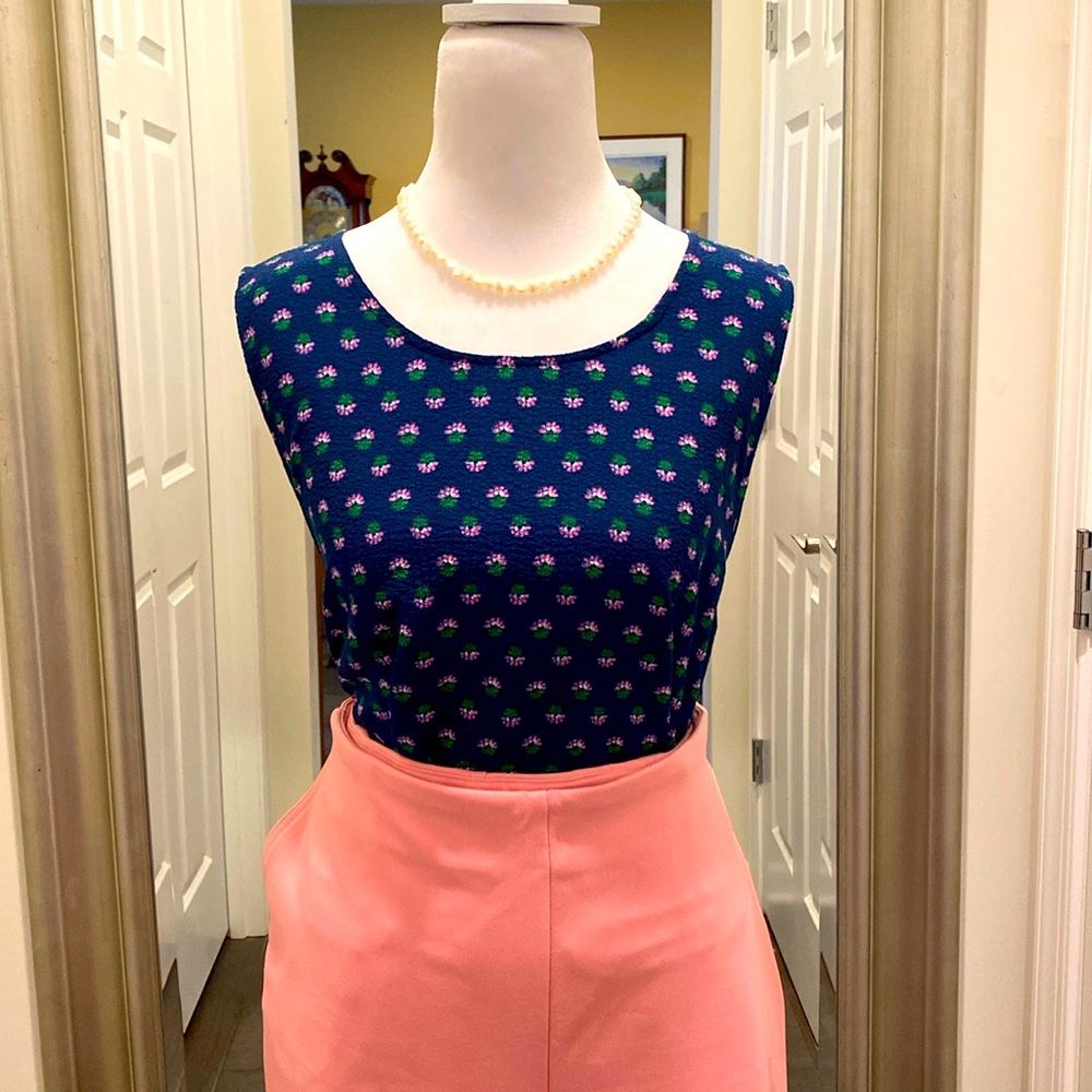 NWT Draper James Blue / Pink / Green Ditsy Floral Sleeveless Top Sz XL